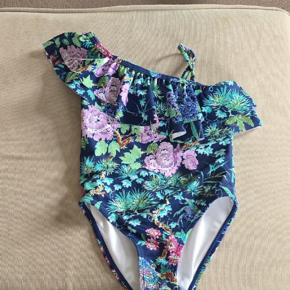 Janie And Jack Floral One-Shoulder Kids Swimsuit